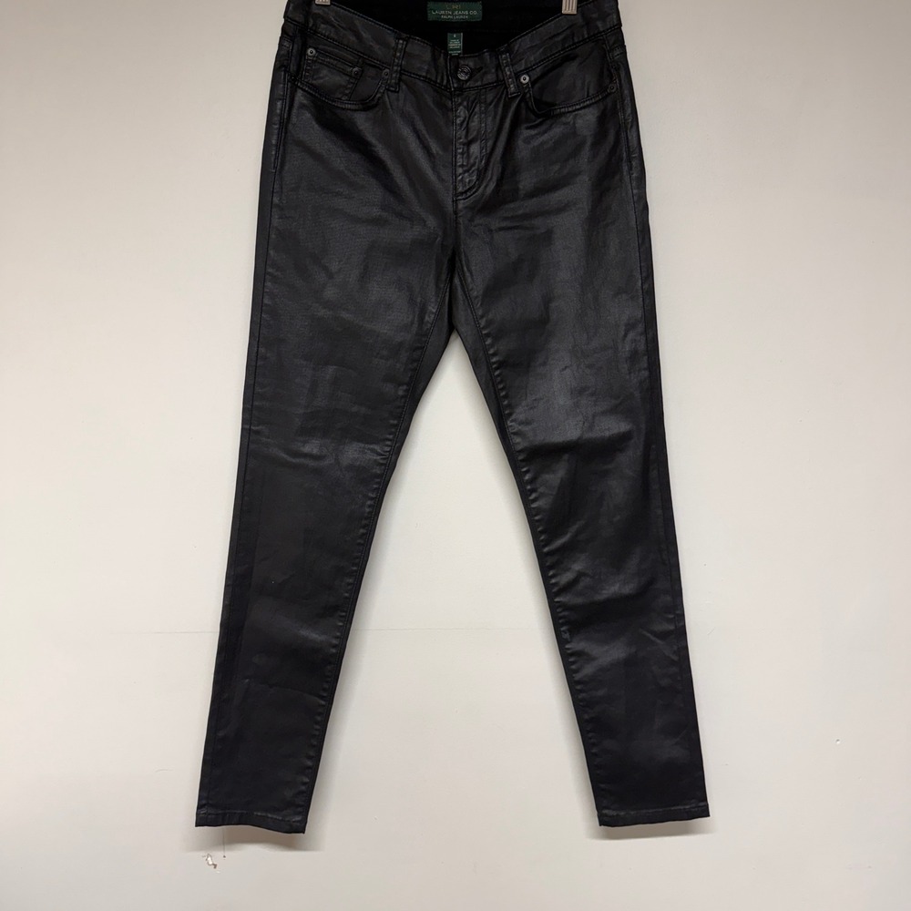 Lauren Ralph Lauren Women Skinny Pants Size 6 Faux Leather Look Sleek Casual